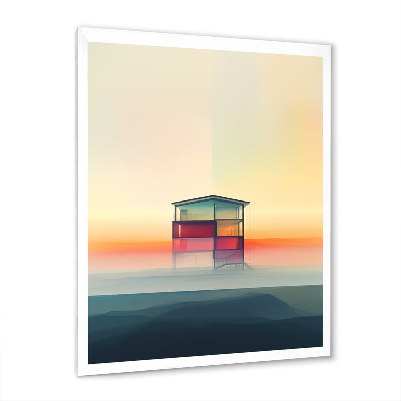 Minimal Orange Beach House I - reproduction sur toile, Cadre simple blanc, H 40 po x l 30 po x P 1,5 po