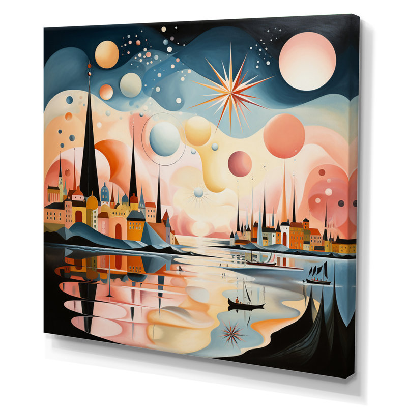 Ville rétro dans une palette pastel rétro I, 44" H x 44" W, Toile tendue