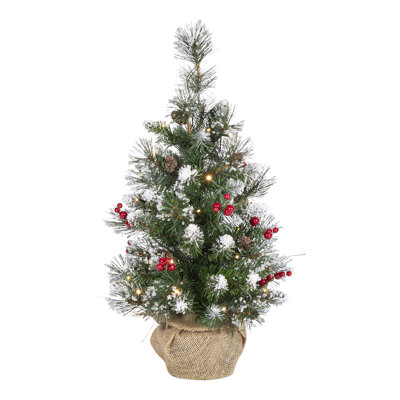 Charming 2 Foot Prelit Hard Mixed Burlap Tree with Decorative Accents