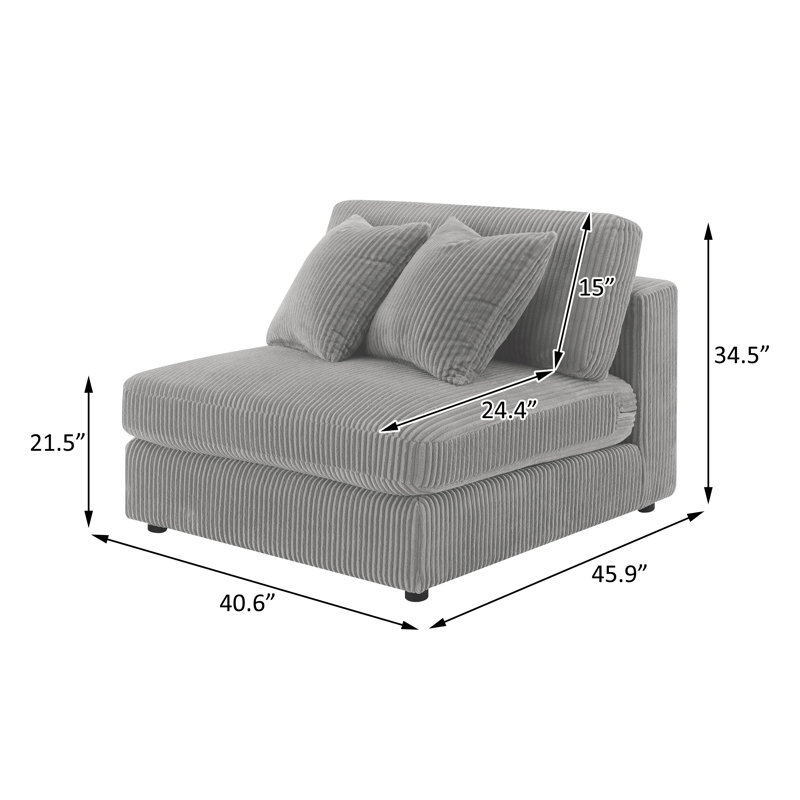 Fauteuil rembourré sans accoudoirs, Velours côtelé gris