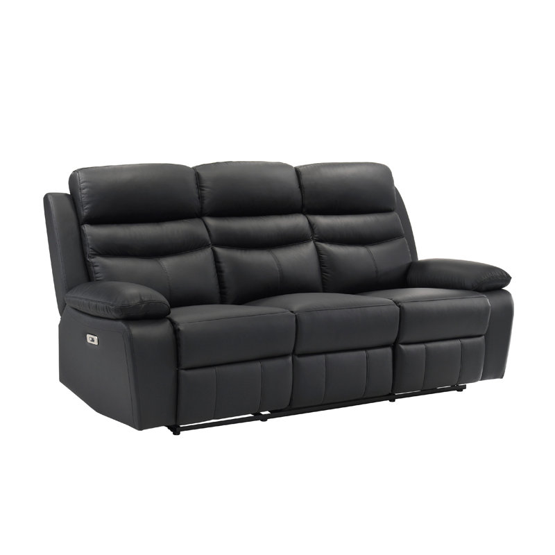 Canapé inclinable double en cuir fleur Hanna, 87 po Hanna, Électrique - Bouton-poussoir, Noir