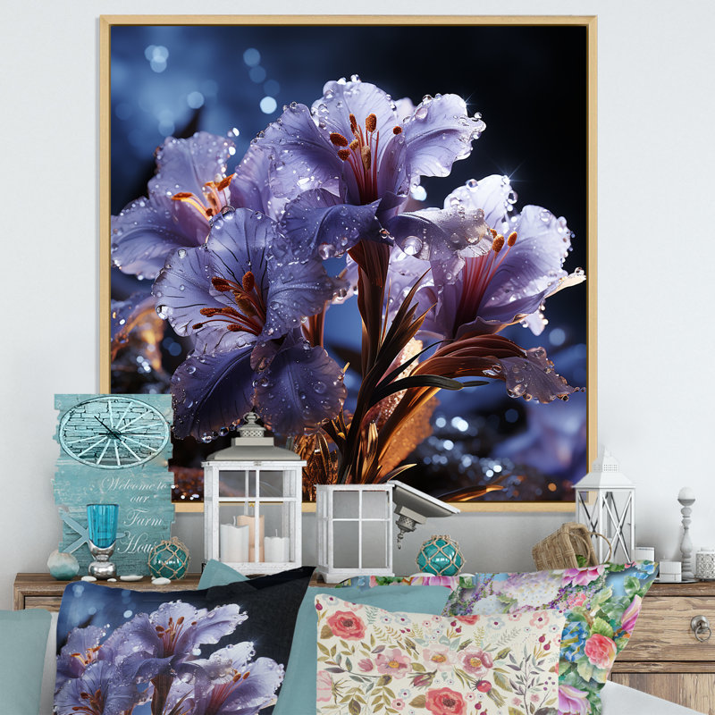 Noir Intrigue Irises Dream II sur toile, Cadre naturel flottant, H 30 po x l 30 po x P 1 po