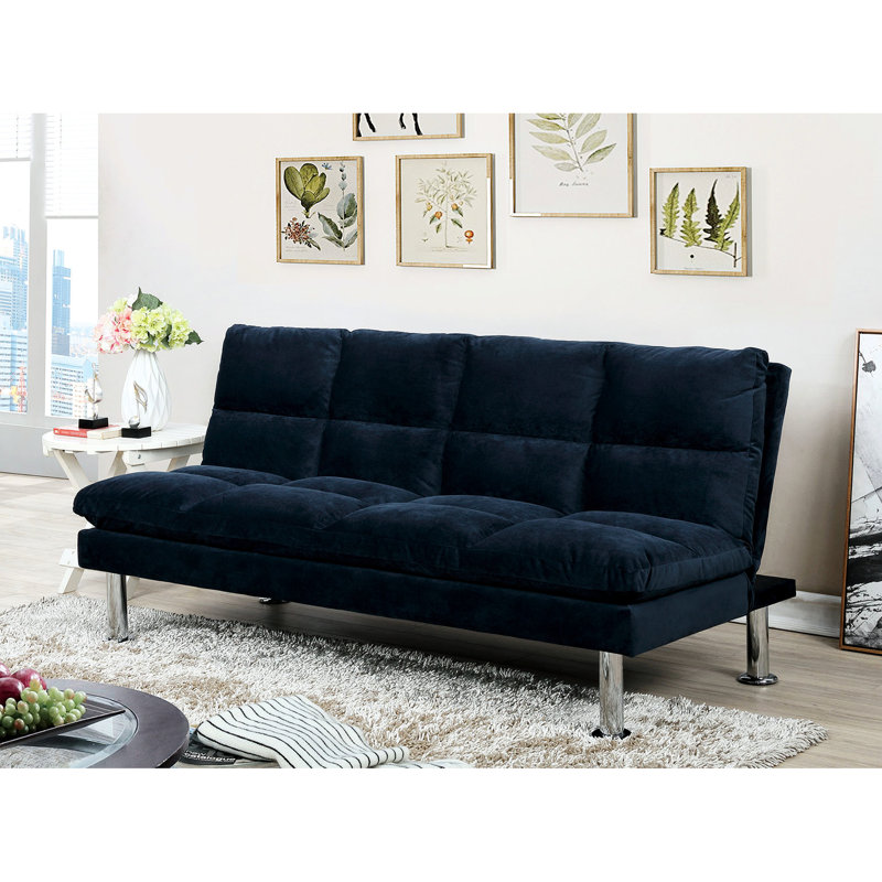 Futon à 2 places en microfibre bleu marine contemporain convertible en lit