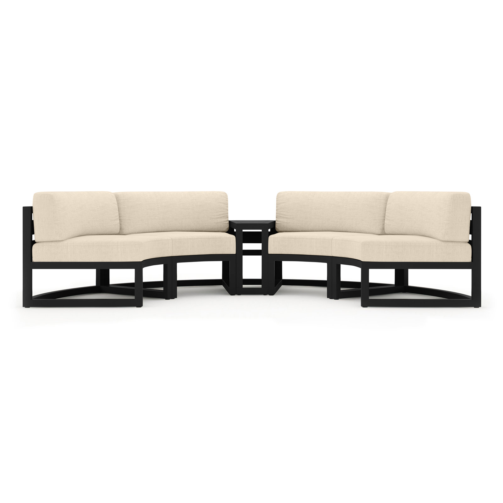 Bergeron Outdoor Curved Patio Sectional with Sunbrella Cushions, Canvas Flax Sunbrella® Canvas, Black