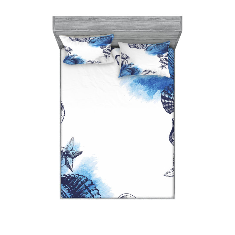 Ensemble de draps et taies décoratives bleu marine et blanc Ambesonne, Ensemble de draps pour très grand lit californien