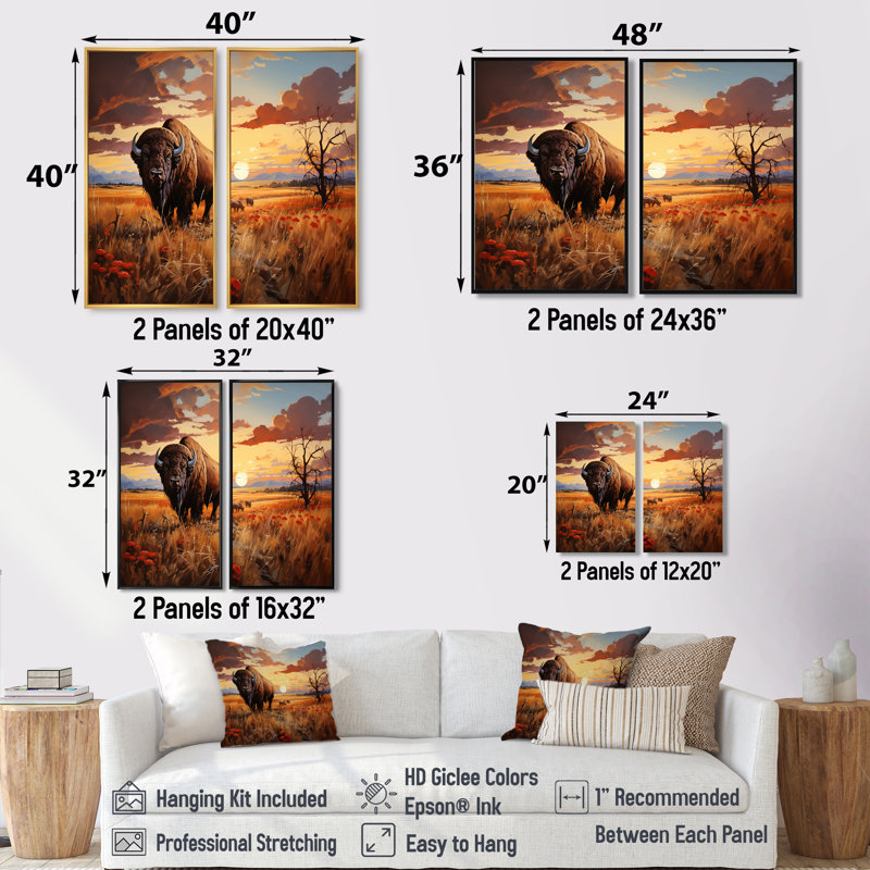 Art amérindien Bison Prairies I - décoration murale brune, H 20 po x l 24 po, Brun, Impression encadrée flottante