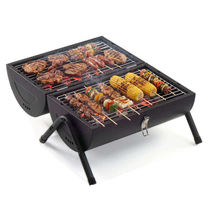 16,53 po Barbecue portatif à double face au charbon noir avec sac de transport