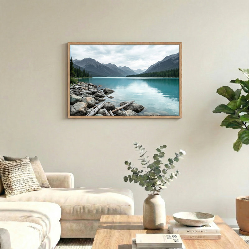 Ensemble de 1 tableau sur toile représentant un lac de montagne, H 18 po x l 24 po, Naturel