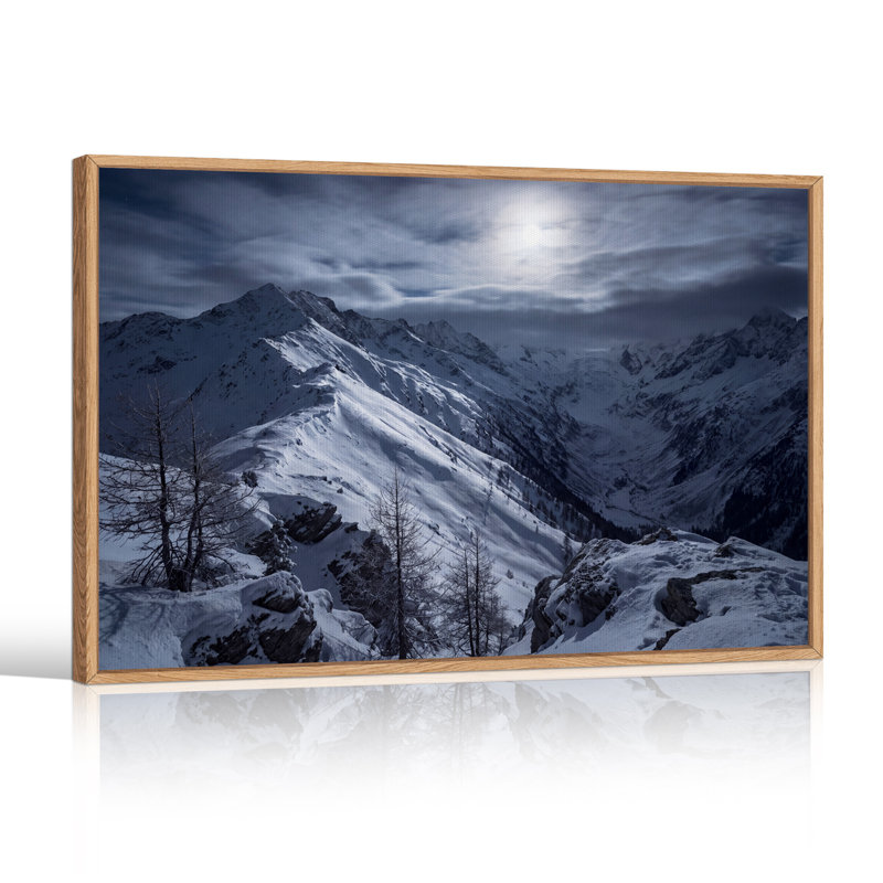 «Blue Moonlit Snowy Mountain Ridge», art mural sur toile, H 32 po x l 48 po