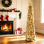 Sapin de Noël pliable et lumineux de 1,5 m, en forme de crayon, avec 50 lumières DEL blanc chaud et base pliable, disponible en 2 couleurs.-637879042