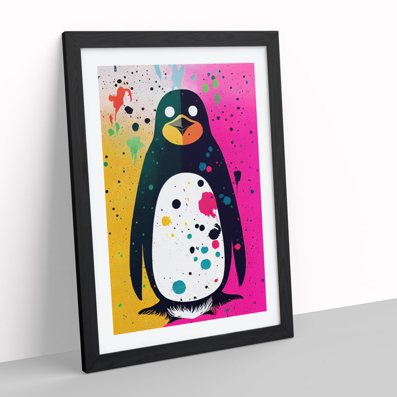 Paint Splash Penguin No.2 - Wall Art, Black Framed, 46cm H x 34cm W x 2cm D