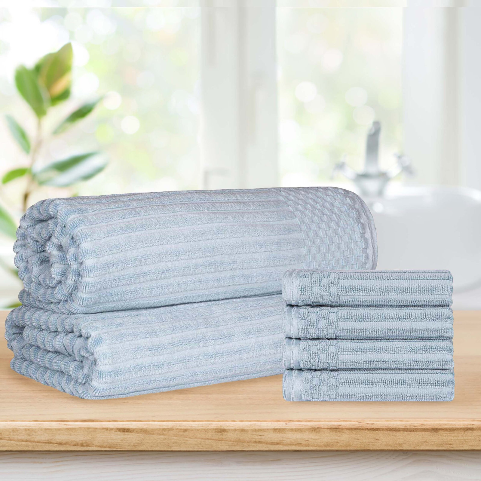 Keshayla 6-Piece Ribbed Cotton Towel Set, Slate Blue