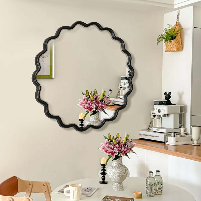 Miroir de meuble-lavabo mural en bois massif, 41,8 po x 41,8 po, Noir