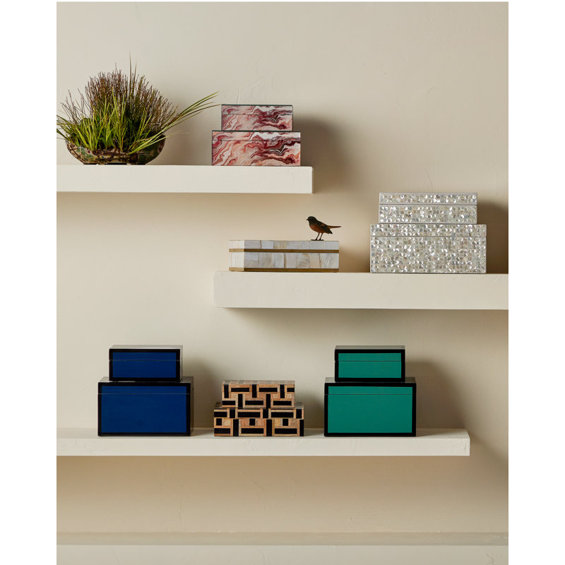 Navy Lacquer Box Set Of 2, Green 