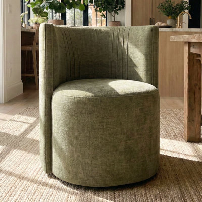 Textured Upholstered Barrel Dining Chair with Hidden Casters