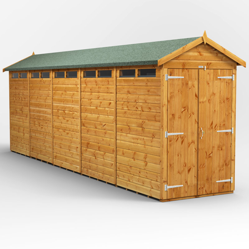 Powersheds 20 x 4ft Timber Tongue & Groove Security Apex Garden Shed, Double Doors