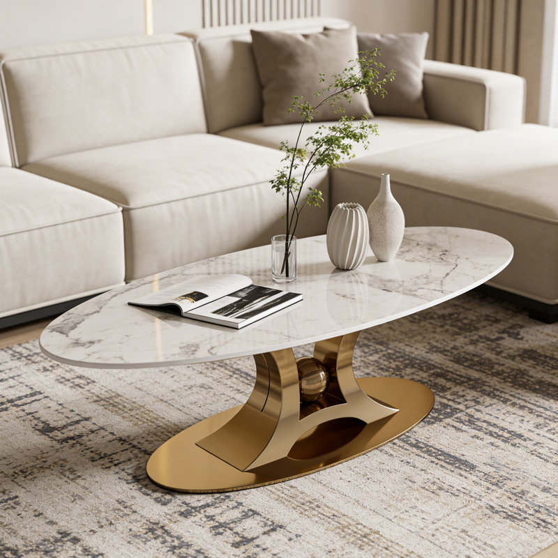 Table basse en acier fritté, Doré, H 16,93 po x L 55,12 po x l 27,56 po