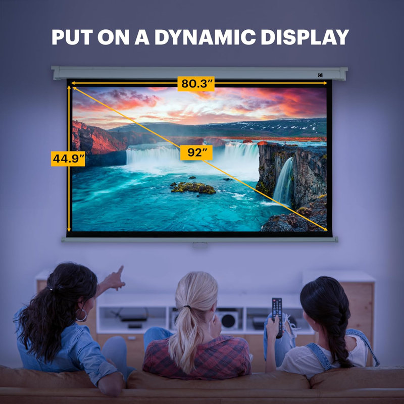Kodak Manual Pull Down Projector Screen, Large 16:9 Retractable Projector Screen, 92"