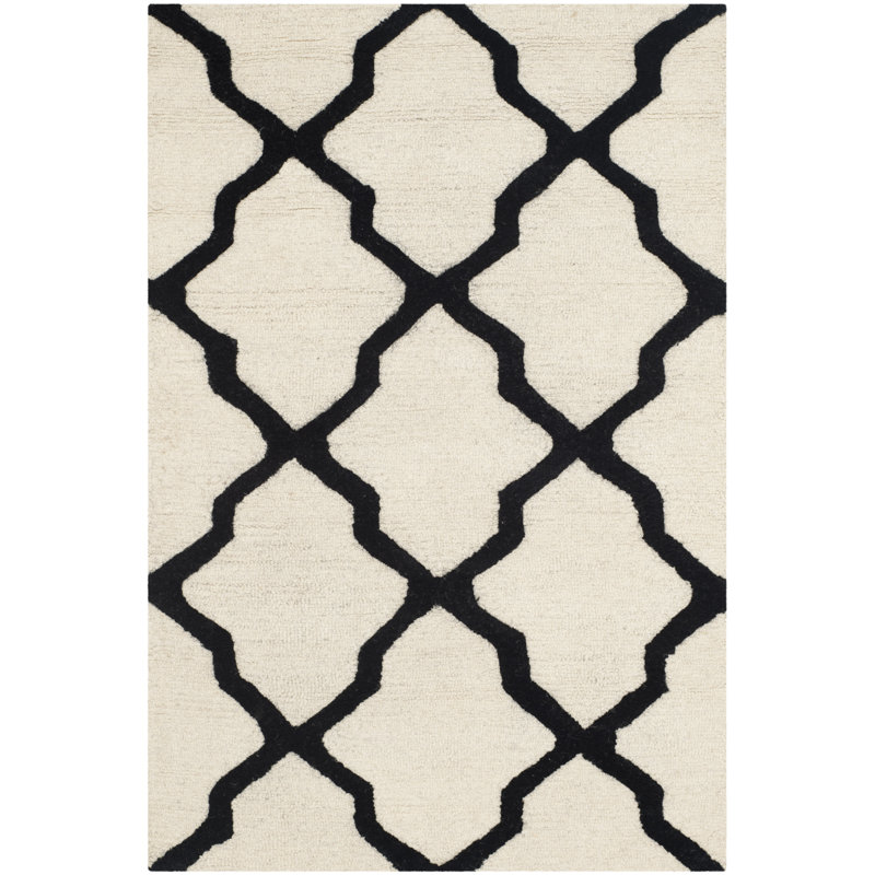 Cannen Hand Tufted Wool Geometric Rug, Runner 2'6" x 8', Ivory/Black