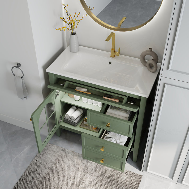 35.6" Mid-Century Bathroom Vanity Sink, Green