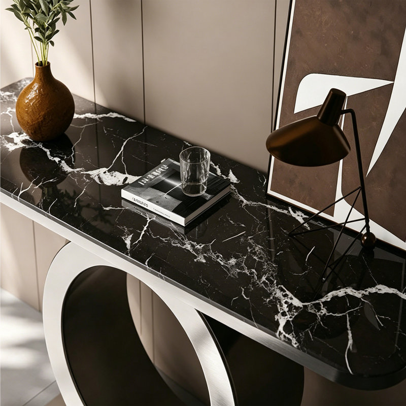 Light luxury style sintered stone console table., 33.4" H x 62.9" W x 13.7" D
