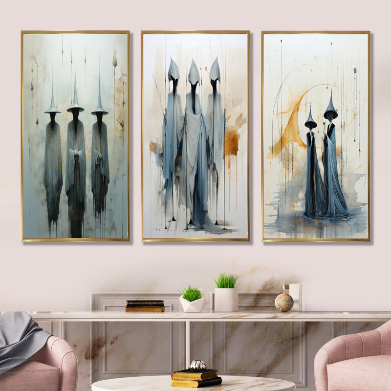 Minimalisme, ensemble de 3 reproductions d'art sur toile, Cadre flottant doré, H 32 po x l 48 po