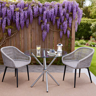 Round Clear Glass Dining Table for 2-4 People. Unique Shape with Ring-Shaped Gathered Silver Metal Legs for Kitchens, Terraces, Dining Rooms