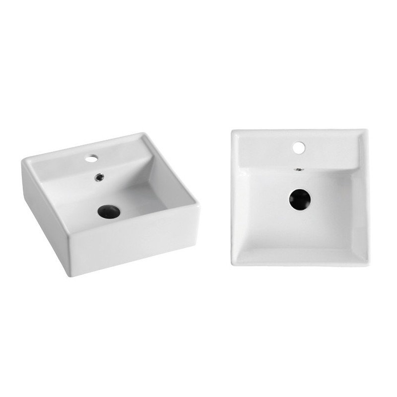 Lavabo de salle de bain vasque carré blanc brillant Jamaï