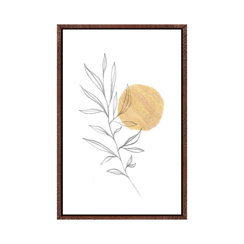 Boho Plant And Sun by Whales Way - Painting on Canvas, 101.6cm H x 66.04cm W x 3.81cm D, Classic Brown Wood Framed