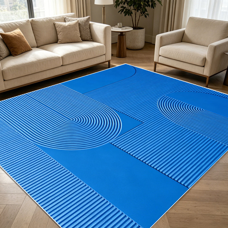 1PC Modern Minimalist Blue Geometric Arch Striped Abstract area rugs for Living Room, Soft and Comfortable, Suitable for all seasons, easy-to-maintain, machine washable Indoor floor mat, Under Table suitable for dining table, bedroom, entryway, home