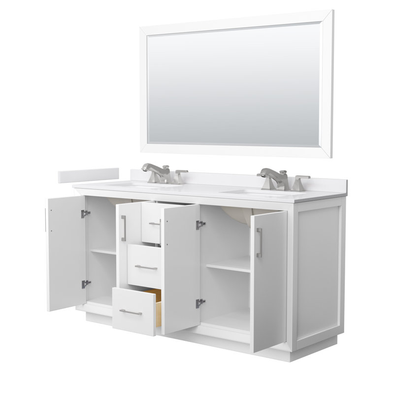 Strada 72" Freestanding Double Bathroom Vanity with Cultured Marble Top, Gray / Matte Black, 66'' W, White Cultured Marble