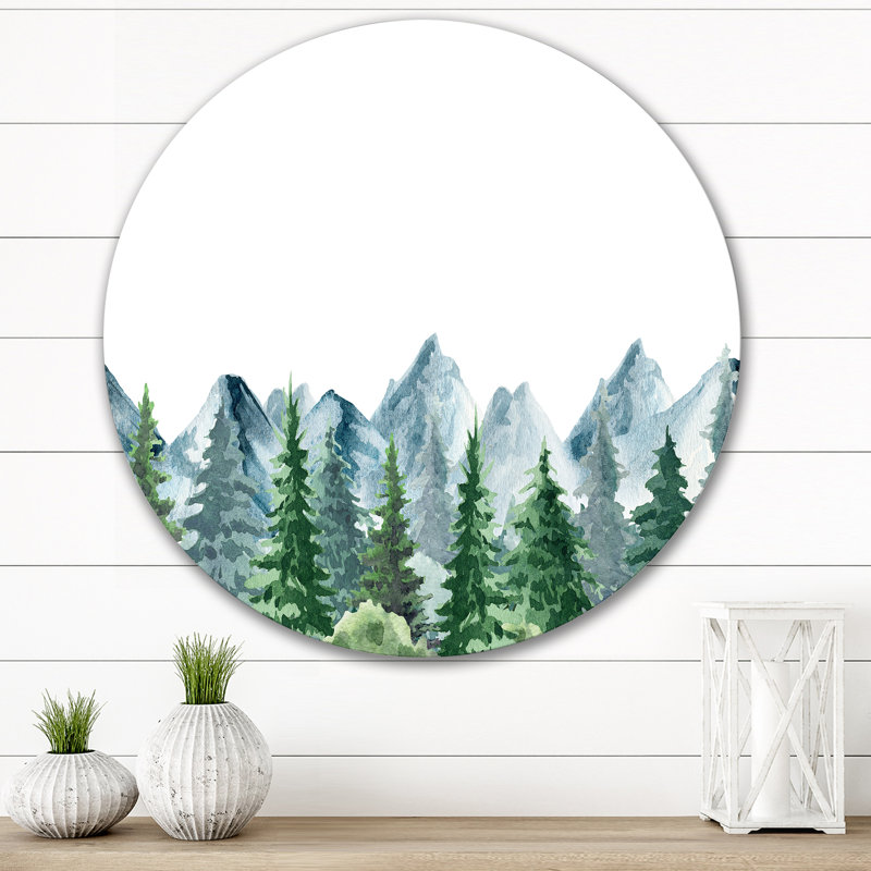 Paysage de montagne avec sapins I - campagne murale, H 23 po x l 23 po x P 1 po
