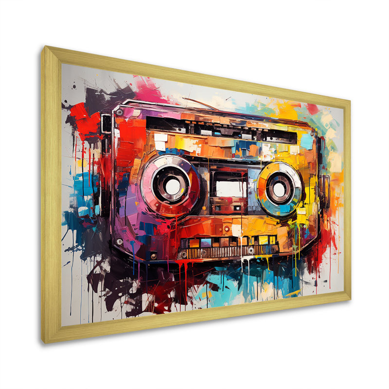 Cassette à ruban Jazz Age - Cassette Tapes Wall Art, Cadre doré à coins fermés, H 12 po x l 20 po x P 1 po