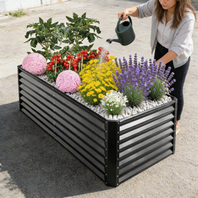  6x3x1ft Raised Garden Bed Kit, Metal Planter Boxes Outdoor With Easy Assembly, Large Garden Bed For Vegetables, Fruits, Flower, Herbs Rectangle Dark Grey