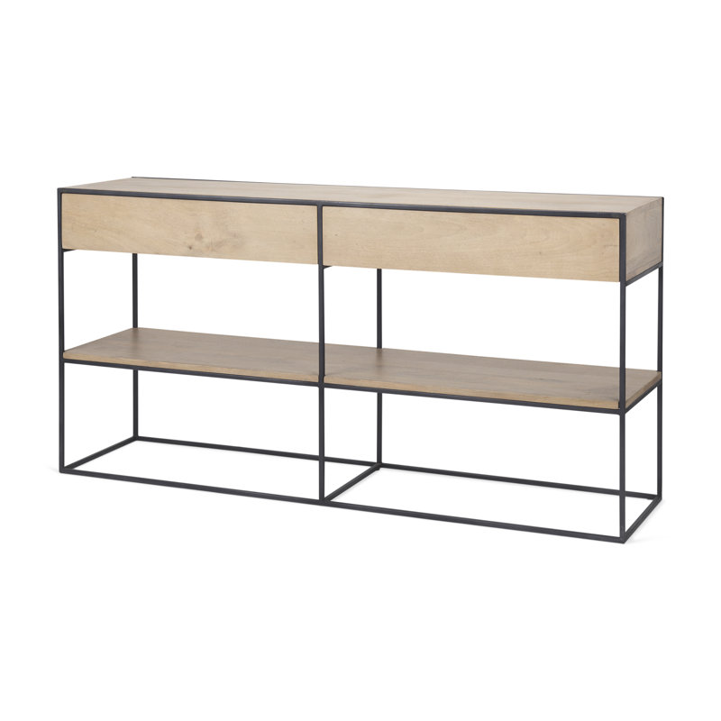 Buffet en bois massif 63 po Ophelia, Beige, Noir