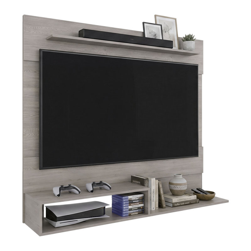 Meuble télé mural flottant Ebern Designs pour téléviseurs de 55 pouces avec étagères ouvertes et rangement multimédia