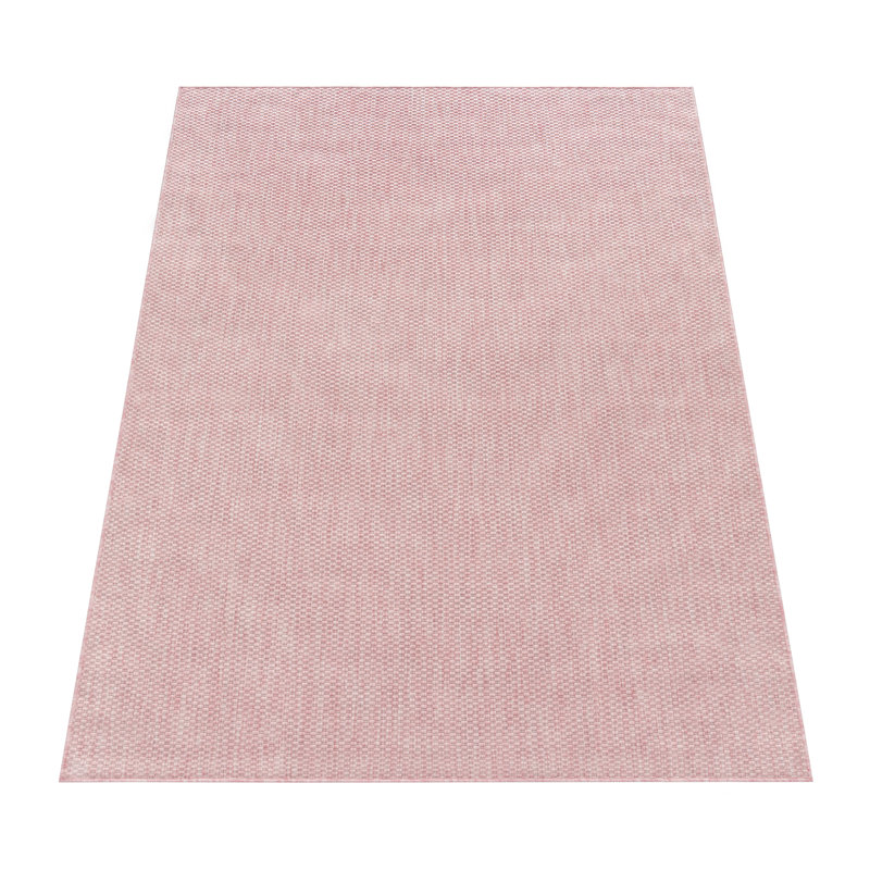 Rectangle Solid Color Machine Made Flatweave Polypropylene Indoor / Outdoor Area Rug in Pink, Rectangle 2'8" x 4'11"