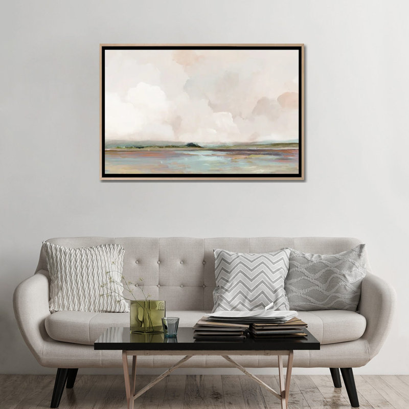 Pink Sunrise, No Mat, 32" H x 48" W x 1.5" D, Natural Wood Floater Framed Canvas