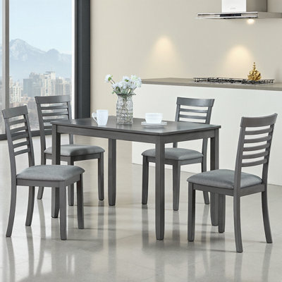 45" Rectangular Table, 4 Tapered-Leg Chairs, Water-Resistant Birch Veneer, Linen Cushions, Vietnam-Crafted, Apartment-Perfect