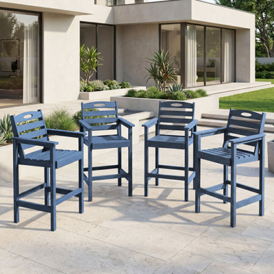 All-Weather HDPE Patio Bar Stools Outdoor Tall Adirondack Bar Chairs with Arms Set of 4