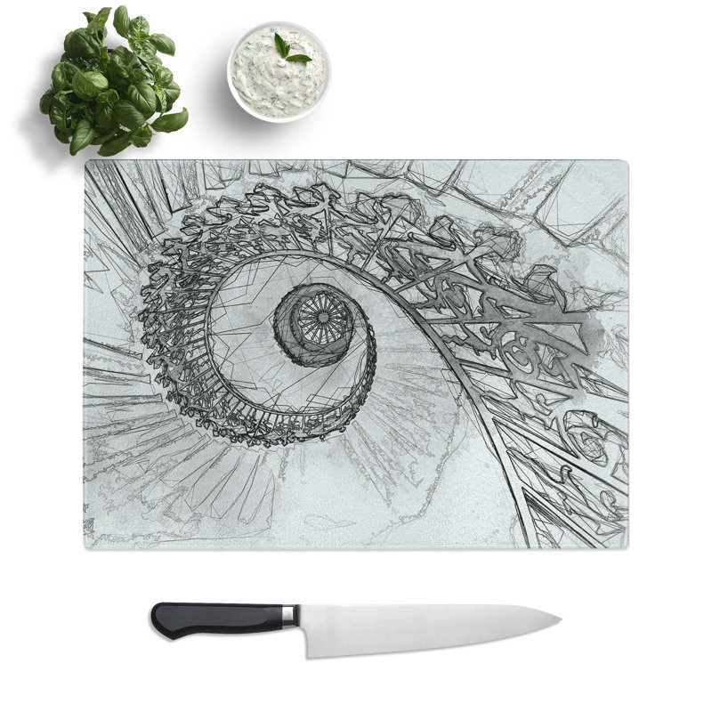 Tempered Glass Spiral Staircase Chopping Board, 39 cm W x 28.5 cm L