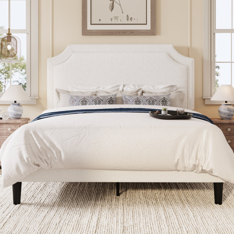 Structure de lit moderne tapissier avec tête de lit ajustable, Gris clair, Lit double