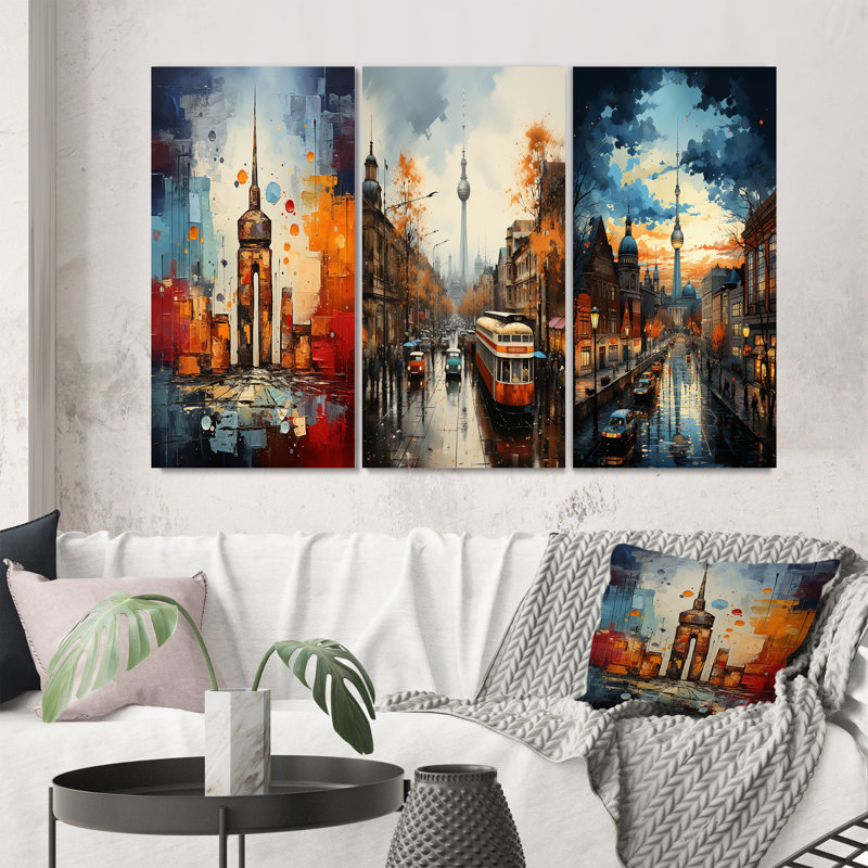 "Allemagne Berlin mur restants" - 3 pièces sur toile, Toile tendue, H 28 po x l 36 po