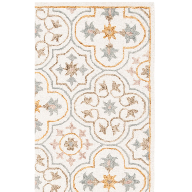 Tapis en laine / coton touffeté à la main gris / orange / ivoire Caleia, Rectangle 4pi x 6 pi