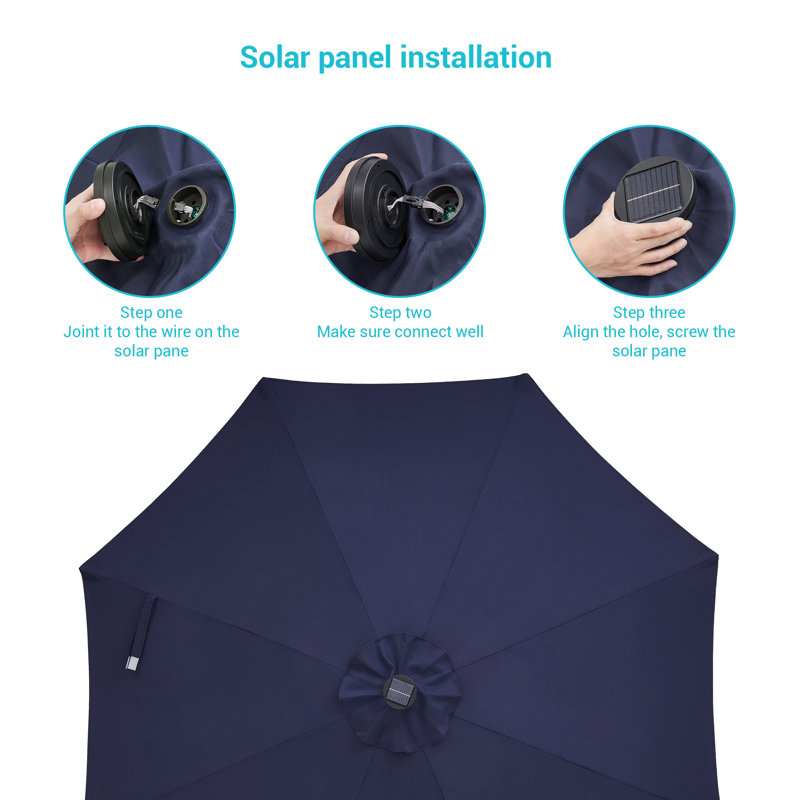 Kanila 108'' Lighted Market Umbrella, Navy Blue