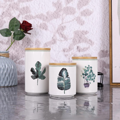 A Set Of 3 Kitchen Canisters With Tiered Shelf, Airtight Countertop Flour And Sugar Containers, Coffee And Tea Storage ,Green