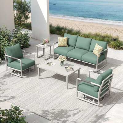 5-Piece Outdoor Aluminum Patio Furniture Set, All-Weather Patio Conversation Set with 2 Swivel Rocking Chairs