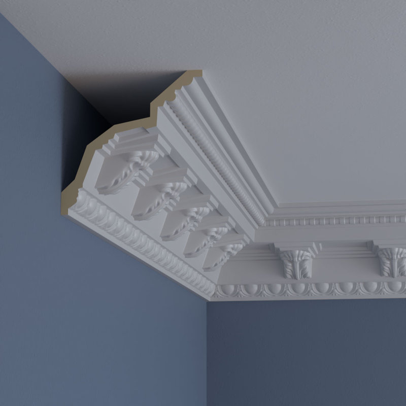 Endurathane Attica Acanthus Leaf Crown Moulding, 5 1/4"H x 5 1/4"P x 7 1/2"F x 94 1/2"L, Factory Primed