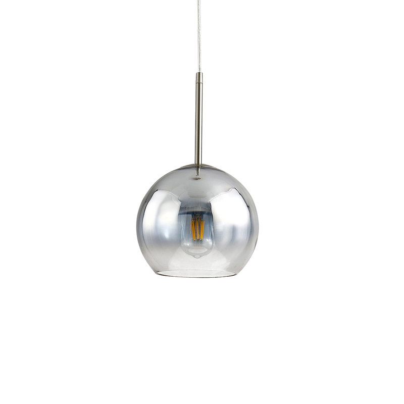 Luminaire suspendu en verre Melveen Globe, Nickel brossé, Chrome