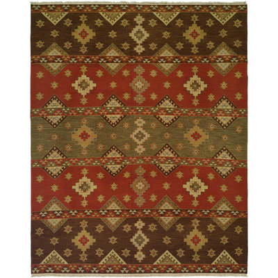 Tapis géométrique en laine tissé à la main rouge / brun